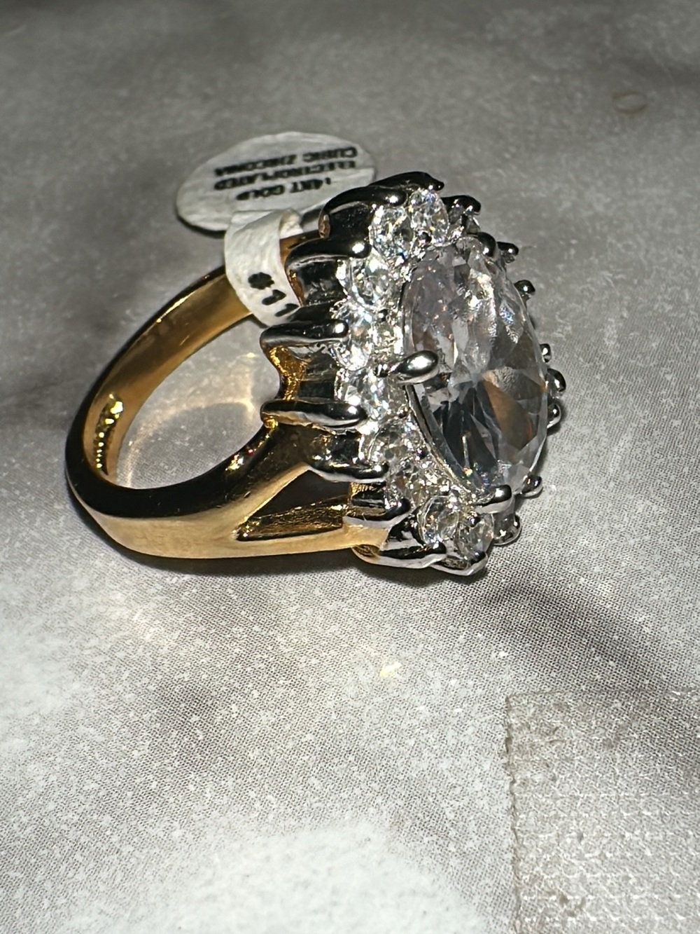 14kt Gold-ElectroPlated Clear Crystal Halo Cocktail Ring with Cubic Zirconia - Picture 4 of 6